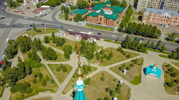 Katedrális Nagyboldogasszony Boldogságos Szűz Mária Panorámás Kilátás Nyílik Városra Omsk — Stock Fotó