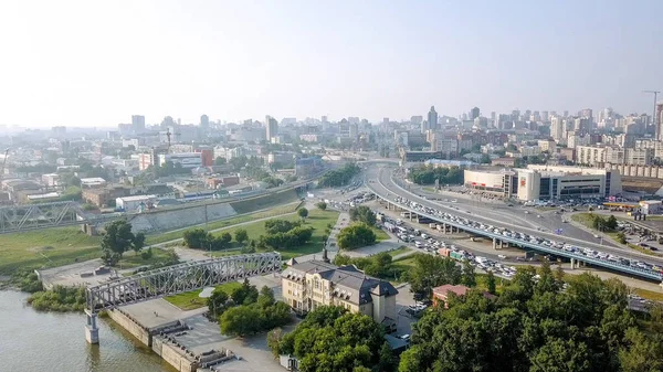 Primer Puente Ferroviario Novosibirsk Panorama Ciudad Novosibirsk Vista Sobre Río —  Fotos de Stock