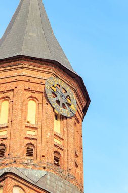 Kaliningrad, saat kulesi şehir merkezi parçası. Kaliningrad Katedrali Kant ada üzerinde. Rusya