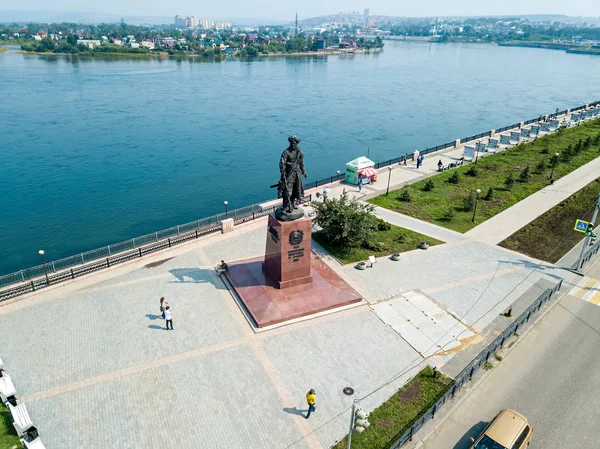 Ryssland Irkutsk Juli 2018 Monument Till Grundarna Irkutsk Flygfotografering — Stockfoto