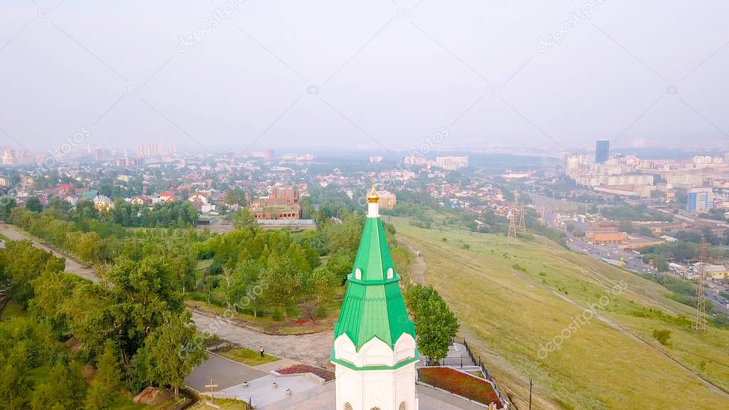 PARASKEVA PYATNITSA CHAPEL. symbol of Krasnoyarsk and one of the city main landmarks, From Dron  