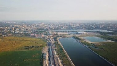 Rostov-on-Don'ın panoramik manzaralı. Stadyum, Don nehri. Rusya, Rostov-on-Don. Video. UltraHD (4k)
