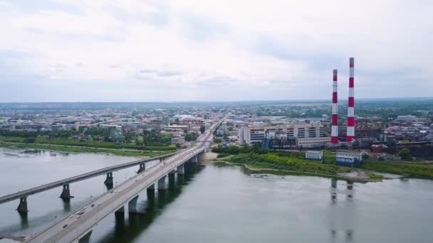 Pont Kuznetsk Sur Rivière Tom Vue Panoramique Sur Ville Kemerovo — Video