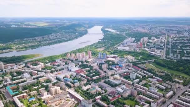 Panorama Della Città Una Vista Volo Uccello Kemerovo Russia Video — Video Stock