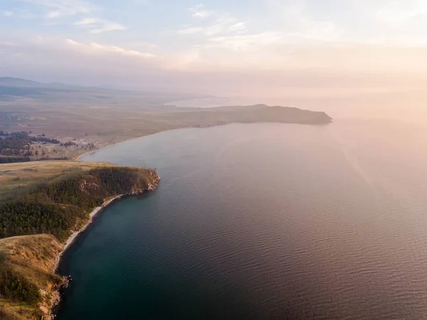 Sol Poniente Sobre Bahía Small Sea Lake Baikal Rusia Isla —  Fotos de Stock