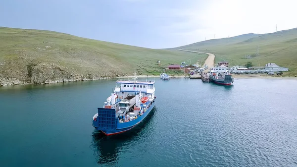 Rusya Olkhon Temmuz 2018 Bağlama Feribot Meni Batagayev Deniz Baykal — Stok fotoğraf