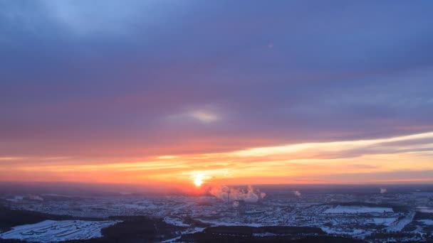 Coucher Soleil Sur Ville Industrielle Fumée Des Cheminées Revda Ekaterinburg — Video