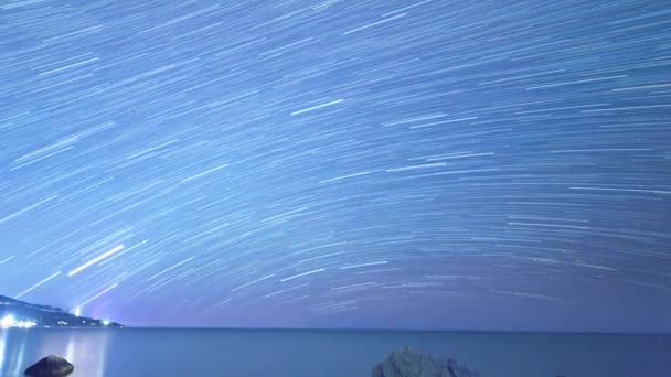 以线条的形式从恒星中跟踪 萨里希角 克里米亚最南端 时间流逝 Ultrahd — 图库视频影像