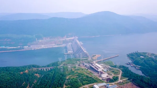 Krasnoyarsk Hidroelektrik Santrali Yenisey Nehri Üzerinde Rusya Dan Dron — Stok fotoğraf