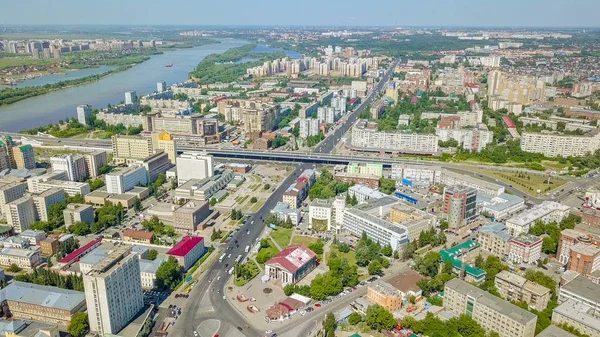 俄罗斯鄂木斯克市的全景 从无人机 — 图库照片