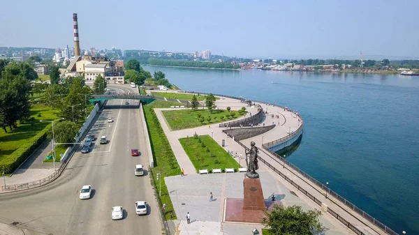 Russia, Irkutsk. Embankment of the Angara River, Monument to the Founders of Irkutsk. The text on the Russian - Irkutsk, From Dron