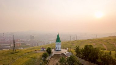 Paraskeva Pyatnitsa Şapel. Krasnoyarsk ve sembolü şehir ana müteşekkil Dron üzerinden  