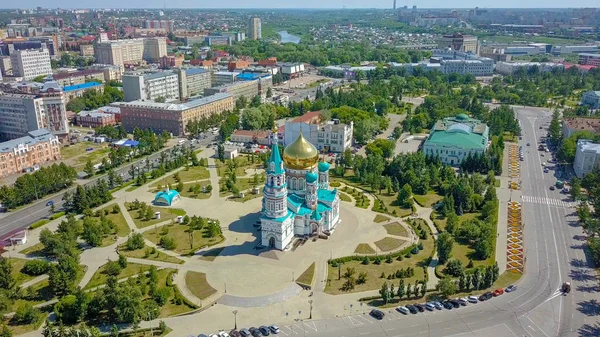 Cathédrale Assomption Bienheureuse Vierge Marie Vue Panoramique Sur Ville Omsk — Photo