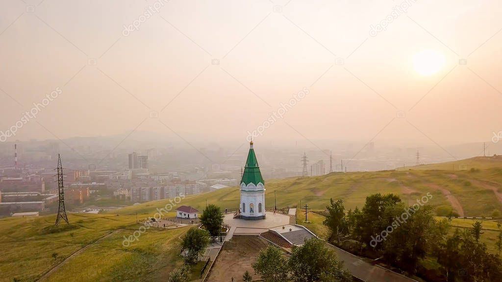 PARASKEVA PYATNITSA CHAPEL. symbol of Krasnoyarsk and one of the city main landmarks, From Dron  