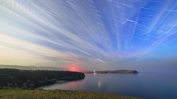 Rusia Lago Baikal Isla Olkhon Nubes Estrellas Una Noche Luna — Vídeos de Stock