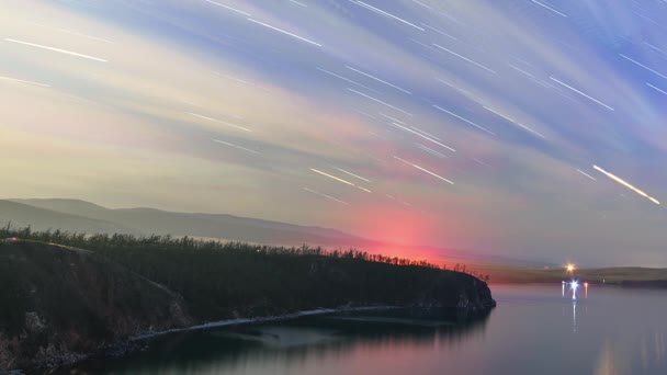 Russia Lago Baikal Isola Olkhon Nuvole Stelle Una Notte Chiaro — Video Stock