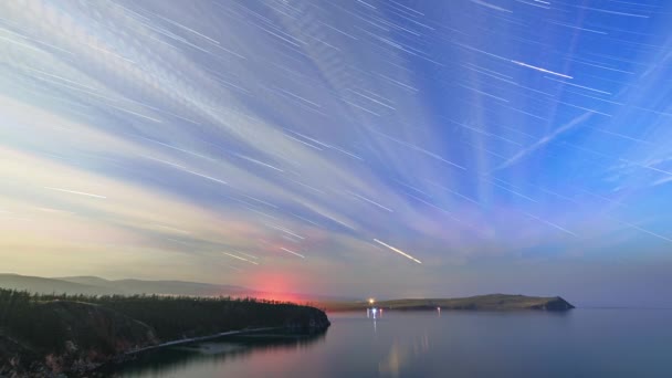 Ryssland Bajkalsjön Olkhon Island Moln Och Stjärnor Månljus Natt Över — Stockvideo