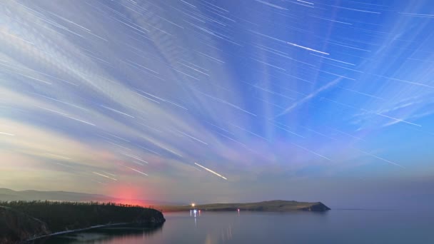 Rusia Lago Baikal Isla Olkhon Nubes Estrellas Una Noche Luna — Vídeos de Stock
