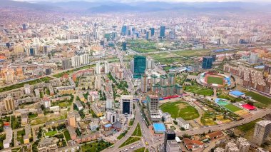 Mongolia, Ulaanbaatar Panorama of the city from a bird's-eye view in cloudy weather, From Drone   clipart