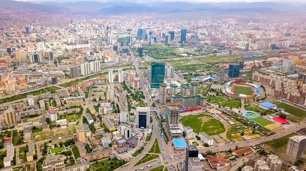 Mongólia Ulaanbaatar Panorama Cidade Partir Uma Visão Pássaro Tempo Nublado — Fotografia de Stock