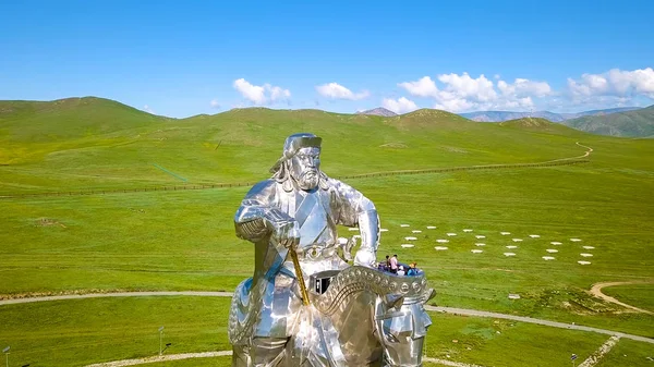 Кінна Статуя Чингісхана Сонячну Погоду Монголія Улан Батор Від Drone — стокове фото