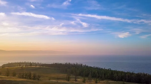 Russie Lac Baïkal Olkhon Island Coucher Soleil Sur Petite Baie — Photo