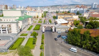 Rusya, Ulan-Ude-03 Ağustos 2018: Çarın Arch, 20-21 Haziran 1891. Şehir Verhniudinsk, gelen casus uçak  