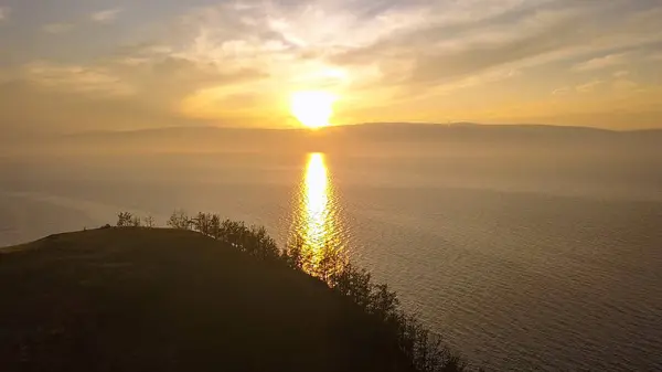 Russie Lac Baïkal Olkhon Island Coucher Soleil Sur Petite Baie — Photo