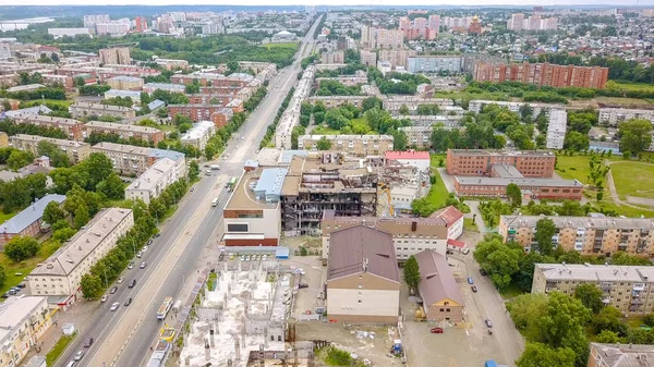 Pohled Nákupního Centra Požáru Kemerovo Rusko Dron — Stock fotografie
