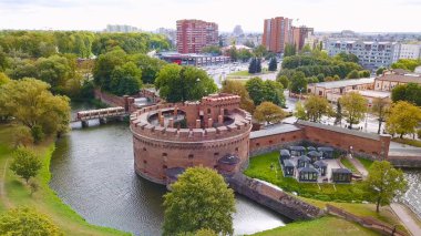 Russia, Kaliningrad - September 22, 2018: KALININGRAD REGIONAL AMBER MUSEUM. It is housed in a fortress tower dating from the mid-nineteenth century, From Drone   clipart