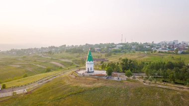 Paraskeva Pyatnitsa Şapel. Krasnoyarsk ve sembolü şehir ana müteşekkil Dron üzerinden  