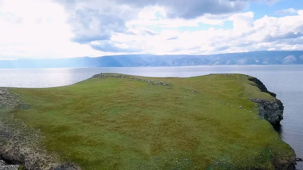 Volo Terra Acqua Russia Baikal Baia Piccolo Mare Isola Kharantsy — Foto Stock