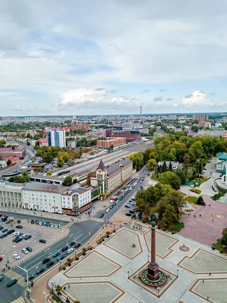 Rosja Kaliningrad Września 2018 Fotografia Lotnicza Plac Zwycięstwa Katedry Chrystusa — Zdjęcie stockowe