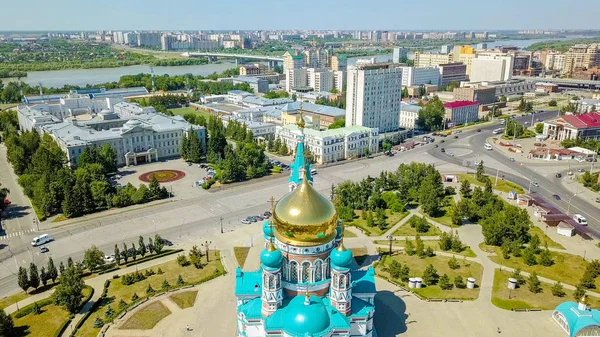 Собор Успіння Пресвятої Богородиці Панорамний Вид Місто Omsk Російська Федерація — стокове фото