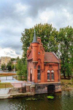 Russia, Kaliningrad: The home of the High Bridge caretaker. It contained lifting mechanisms built in neo-Gothic style in Konigsberg in 1899 clipart