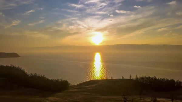 Russie Lac Baïkal Olkhon Island Coucher Soleil Sur Petite Baie — Photo