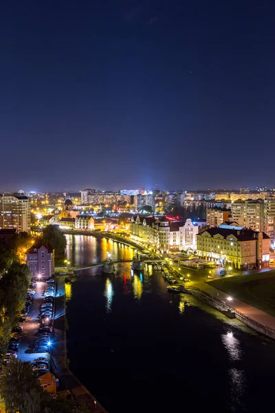 Nachtansicht Des Zentrums Von Kaliningrad Jubiläumsbrücke Fischerdorf Kanäle Des Pregolya — Stockfoto