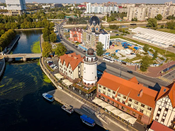 Letecký Pohled Centrum Města Kaliningrad Maják Vesnici Ryb Honey Most — Stock fotografie