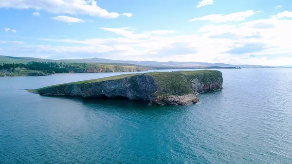 Vuelo Sobre Tierra Agua Rusia Baikal Bay Small Sea Island — Foto de Stock