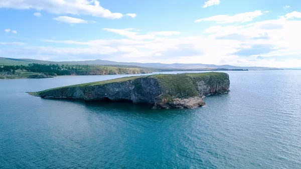 Volo Terra Acqua Russia Baikal Baia Piccolo Mare Isola Kharantsy — Foto Stock