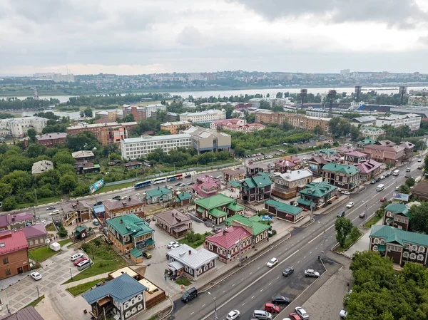 Russia Irkutsk Luglio 2018 130Esimo Trimestre Quartiere Edifici Russi Legno — Foto Stock