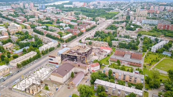 Vista Centro Comercial Após Incêndio Kemerovo Rússia Dron — Fotografia de Stock