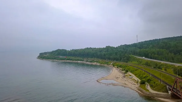 Trans Siberian Railway Coast Lake Baikal Movement Trains Iron Bridge — Stock Photo, Image