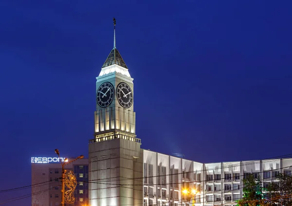 Russia Krasnoyarsk July 2018 Night Photography City Clock Tower Krasnoyarsk — Stock Photo, Image