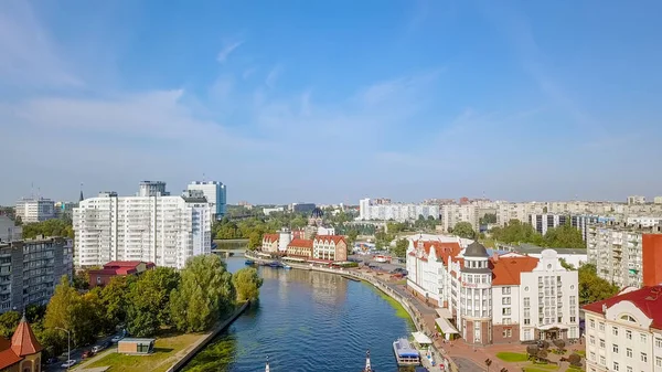 Vista Aérea Del Centro Ciudad Kaliningrado Faro Fish Village Puente —  Fotos de Stock