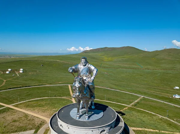 Mongolia Ulán Bator Agosto 2018 Estatua Ecuestre Genghis Khan Con — Foto de Stock