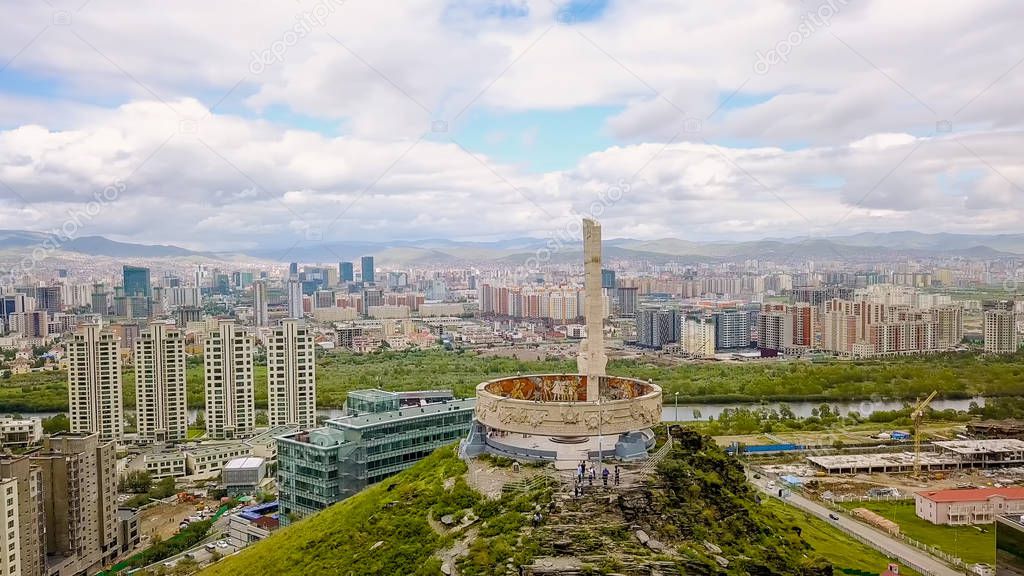 Ulaanbaatar, Mongolia. Memorial to Soviet soldiers on Zaisan Tolgoi. complex in honor of the Red Army s support of the Mongolian People s Revolution, From Drone  