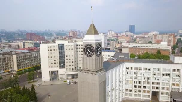 Russia Krasnoyarsk July 22Th 2018 City Clock Theatre Square Panorama — Stock Video