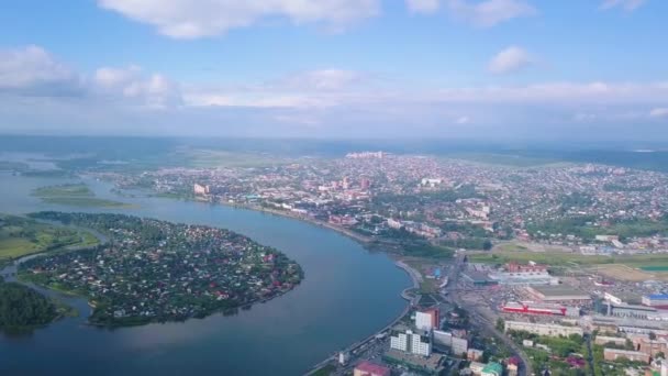 Rússia Irkutsk Vista Panorâmica Cidade Rio Angara Partir Altura Voo — Vídeo de Stock