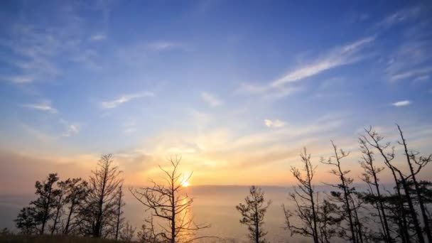 Coucher Soleil Sur Lac Baïkal Petite Baie Mer Vue Île — Video